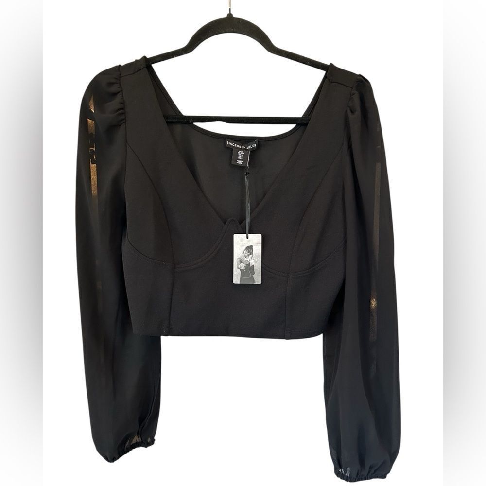 SINCERELY JULES Sheer Long Sleeve Cropped Blouse